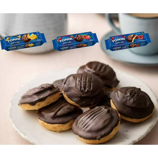 Tondi Variety 6 Pack European Biscuits, Jaffa Cakes 2 Orange Filling, 2 Strawberry Filling and 2 Cherry Filling 137g/each
