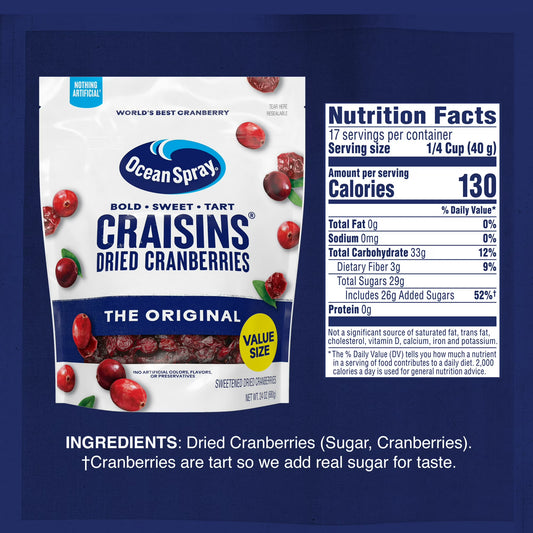 Ocean Spray Craisins Original Dried Cranberries, Dried Fruit, 24 oz Pouch