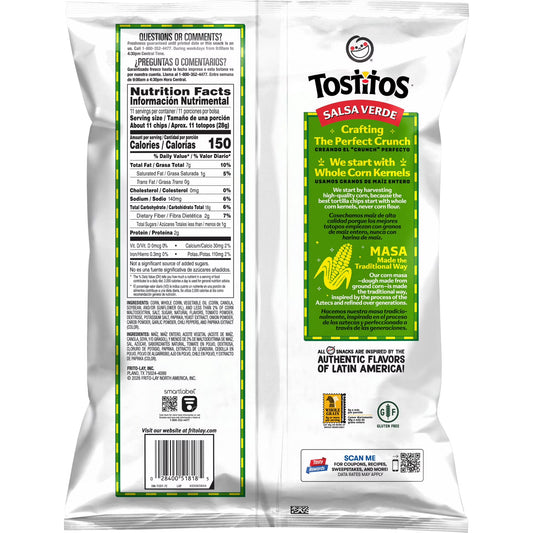 Tostitos Tortilla Chips Salsa Verde, 11 oz Bag