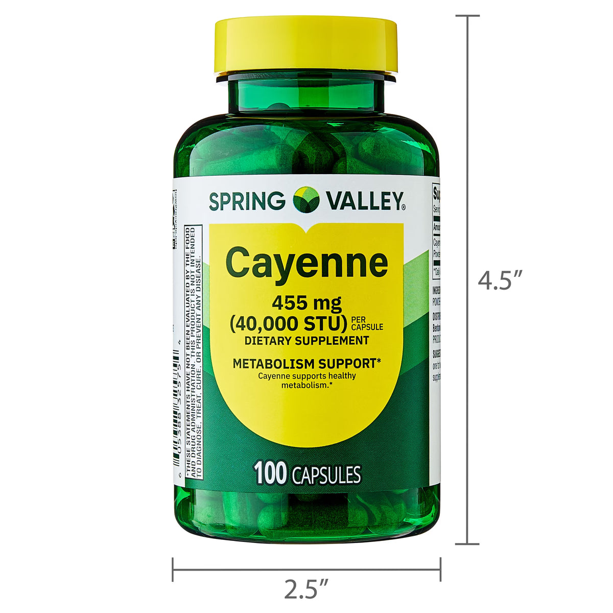 Spring Valley Cayenne Dietary Supplement Capsules for Metabolism Support, 455 mg, 100 Count