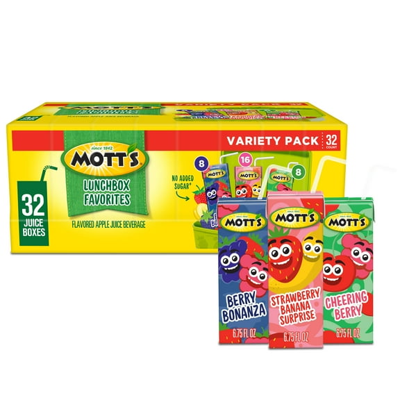 (2 pack) Mott's 100% Apple Juice, 6.75 fl oz, 8 Count Boxes