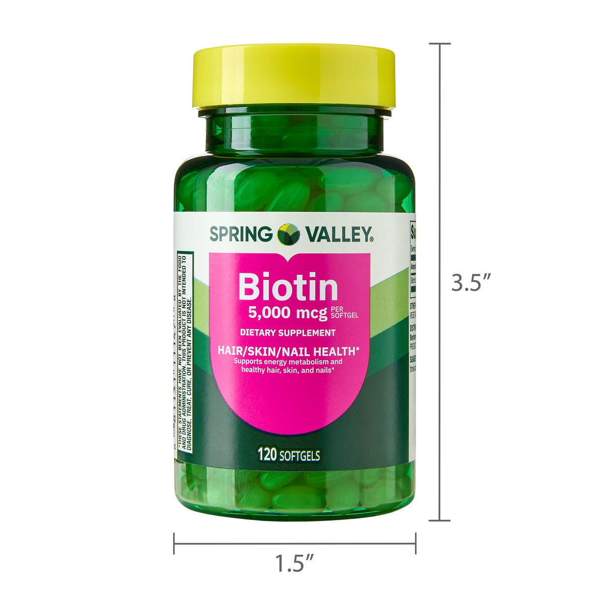 Spring Valley Biotin Hair/Skin/Nails Health Dietary Supplement Softgels, 5,000 mcg, 120 Count