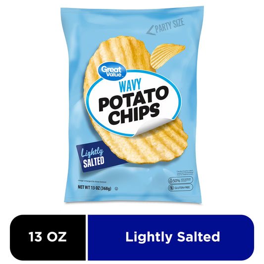 Great Value Lightly Salted Wavy Potato Chips Party Size, 13 oz