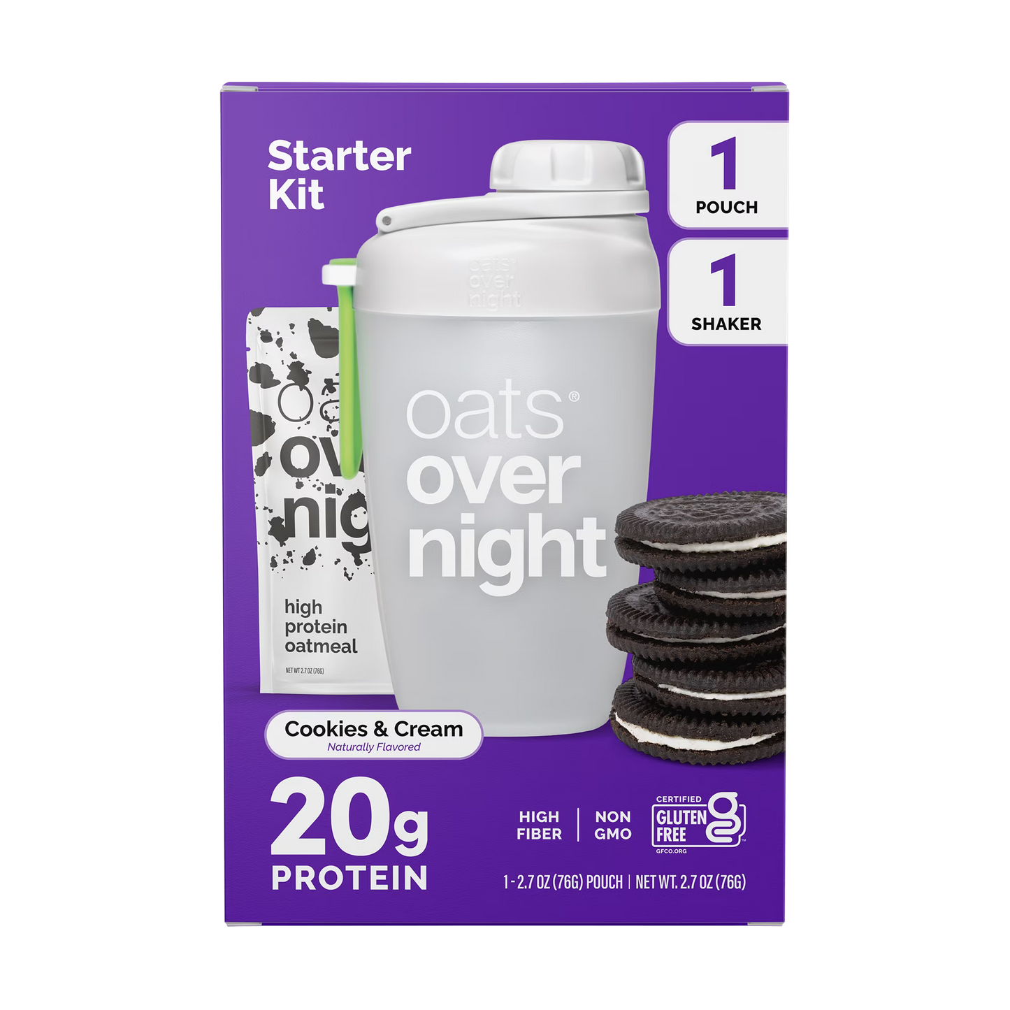 Oats Overnight High Protein Starter Kit - Cookies & Cream with Shaker Bottle