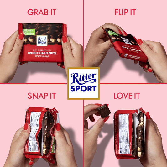 Ritter Sport Milk Chooclate Candy Bar with Strawberry Crème filling Chocolate Candy Bar – Authentic German Chocolate, Wrapped, 3.5 oz