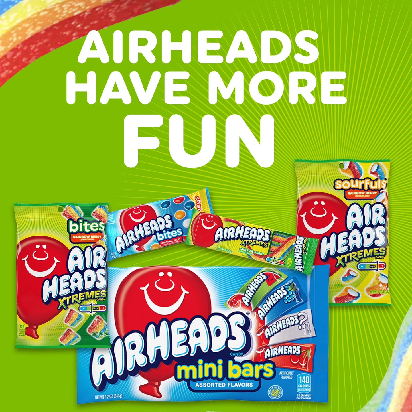 Airheads Xtremes Belts Chewy Candy, Rainbow Berry Fruit Flavor Artificially Flavored, 4.5 Ounces