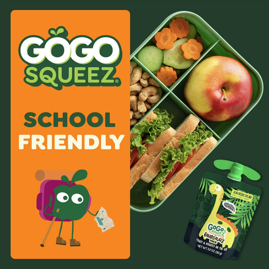 GoGo squeeZ FruitZ & VeggieZ Dino Pear Peach Carrot Applesauce Pouches, 3.2 oz (16 Pack)