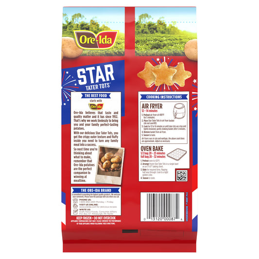 Ore-Ida Star Shaped Tater Tots Seasoned Shredded Frozen Potatoes, 1 Bag, for Easy Snacks and Dinner Sides, Gluten-Free, 28 oz