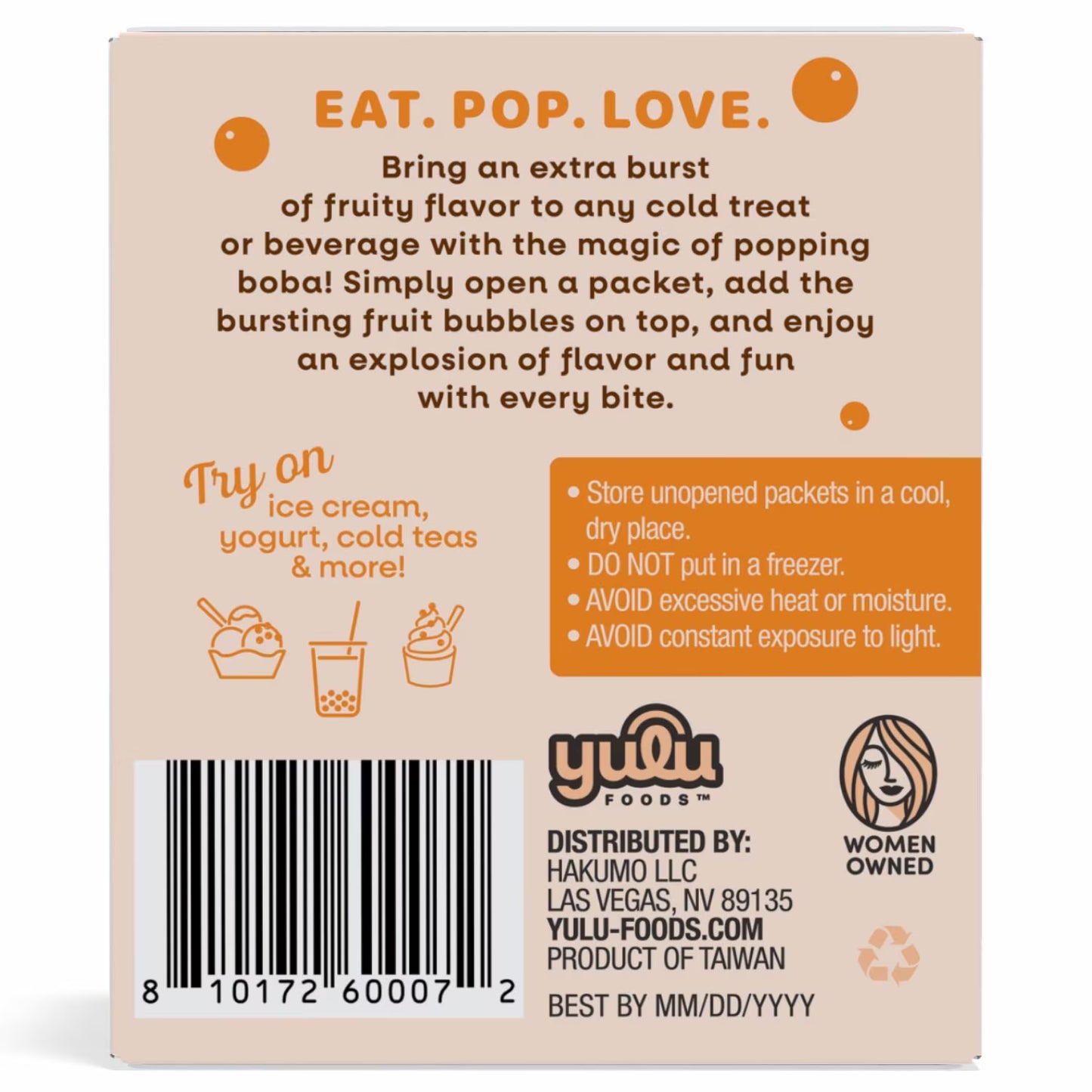 Yulu Foods - Popping Boba Pearls - Mango 4 Pack - Net Wt 7.1 oz. (200g)