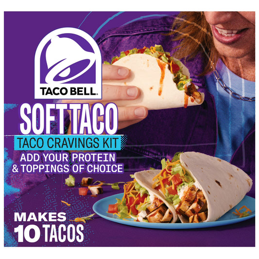 (3 pack) Taco Bell Soft Taco Cravings Kit with 10 Soft Tortillas, Taco Bell Mild Sauce & Seasoning, 14.8 oz Box