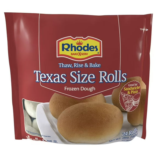 Rhodes Bake-N-Serv Frozen White Texas Rolls 48 oz Bag, 24 Large Dinner Rolls