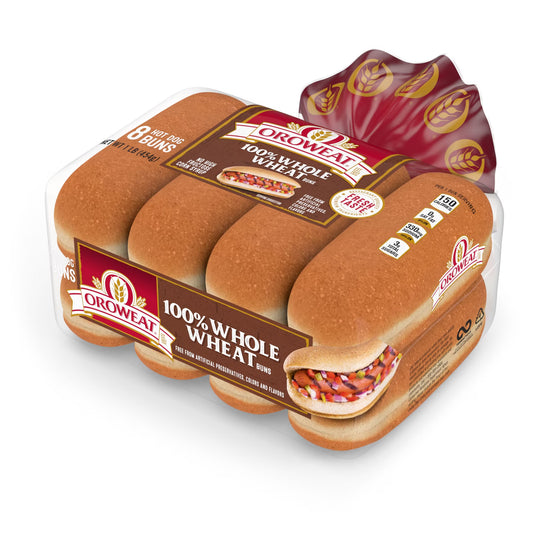 Oroweat Whole Wheat Hot Dog Buns, 8 count, Hot Dog Buns, 16 oz Bag