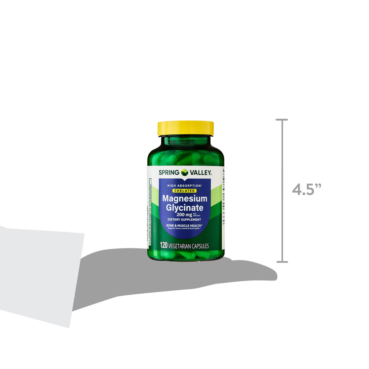 (3 pack) Spring Valley High Absorption Magnesium Glycinate Capsules for Bone and Muscle Support, 200 mg, 120 Count