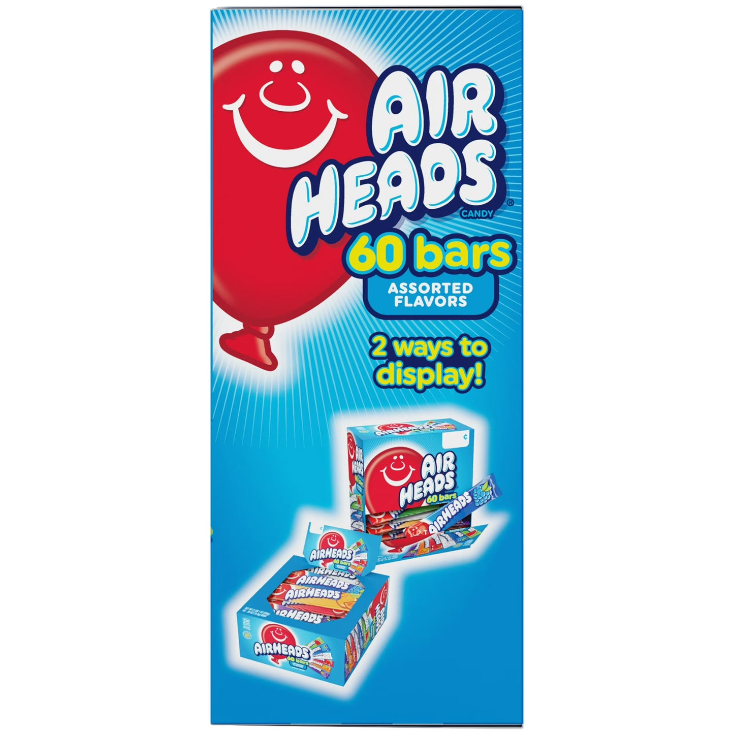 Airheads Peanut-Free Full-Size Chewy Candy Bars, Assorted Fruit Flavors, Bulk Candy Individually Wrapped, 60 Count Display Changemaker Box