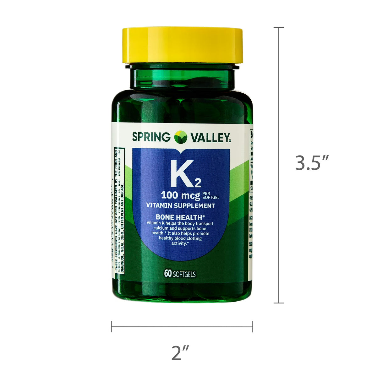 Spring Valley Vitamin K2 100mcg Soft Gel Capsules for Bone Health, 60 Count