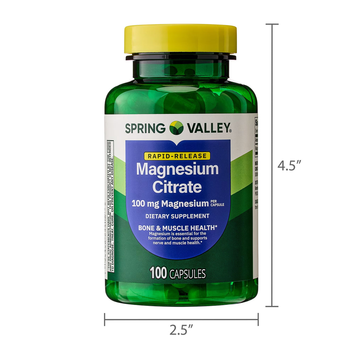 Spring Valley Rapid-Release Magnesium Citrate Bone Health Dietary Supplement Capsules, 100 mg, 100 Count