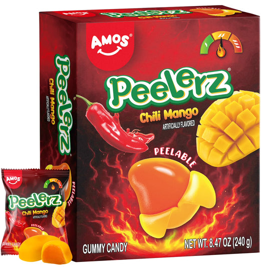 Amos Peelerz Chili Mango Gummy Candy, Mexican Candy Spicy Peelable Candy Bulk, 8.47 oz (1 Pack)