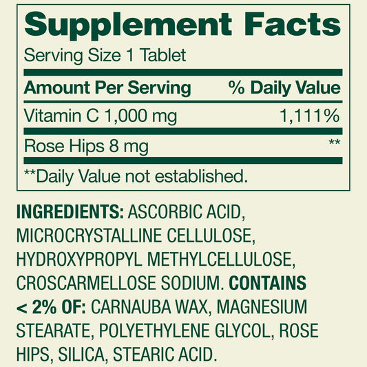 (2 pack) Spring Valley Vitamin C with Rose Hips, 1000 mg, 500 Count, Dietary Supplement Tablets