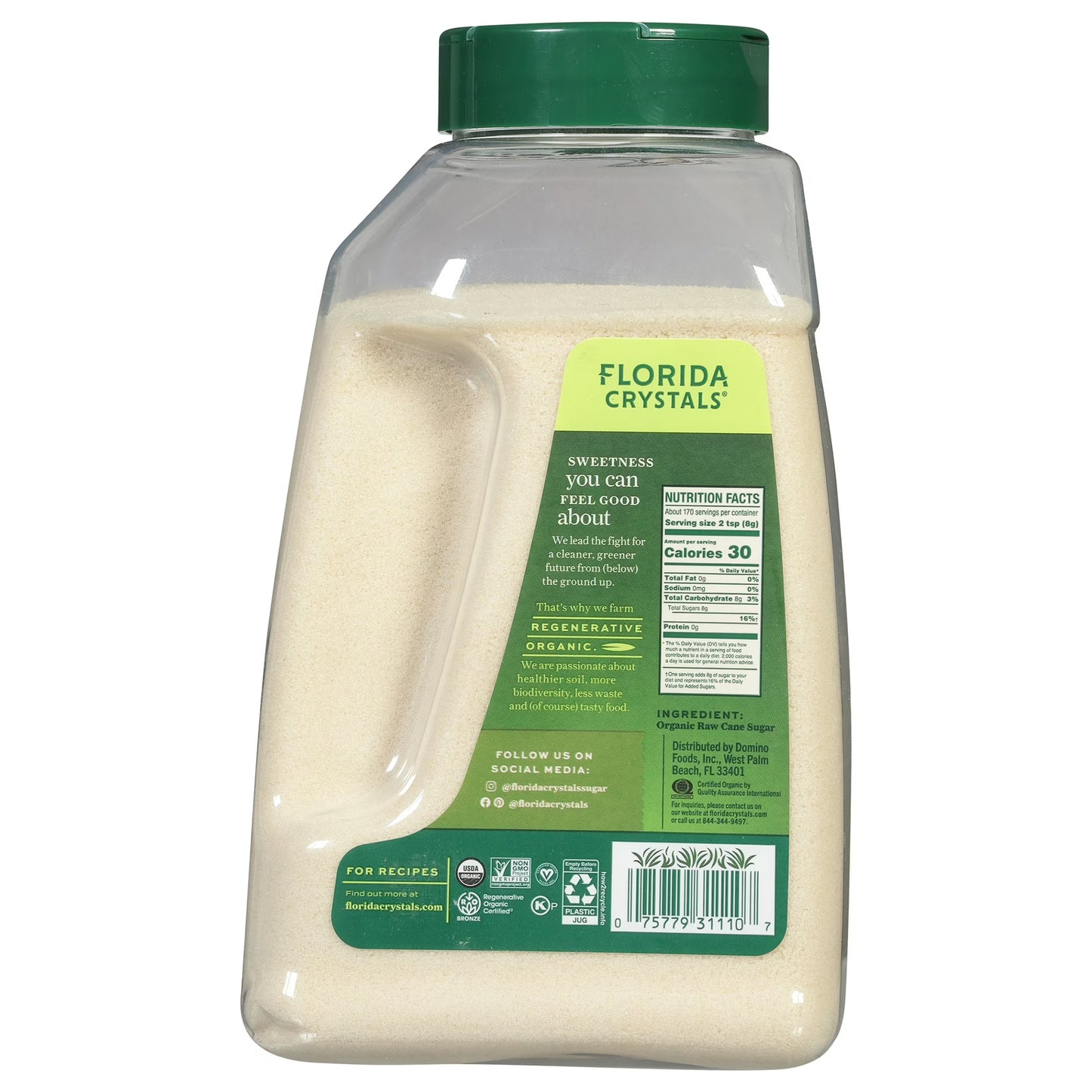 Florida Crystals Regenerative Organic Raw Cane Sugar, 48 oz Jug