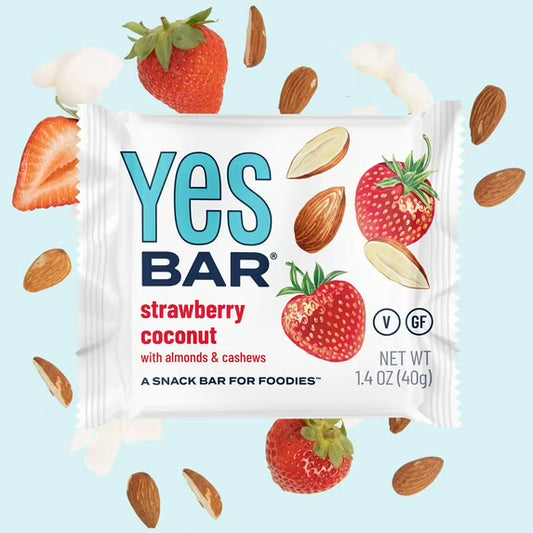 YES Bar – Strawberry Coconut – Plant Based Protein, Decadent Snack Bar – Vegan, Paleo, Gluten Free, Dairy Free, Low Sugar, Healthy Snack, Breakfast, Low Carb, Keto Friendly (Pack of 6)