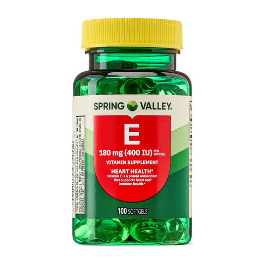 (3 pack) Spring Valley Vitamin E 180 mg Softgels for Heart Health, 100 Count