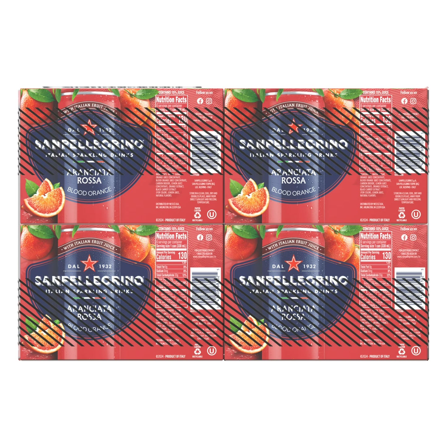 Sanpellegrino Italian Sparkling Drink Aranciata Rossa, Sparkling Orange and Blood Orange Beverage, 24 Pack of Cans