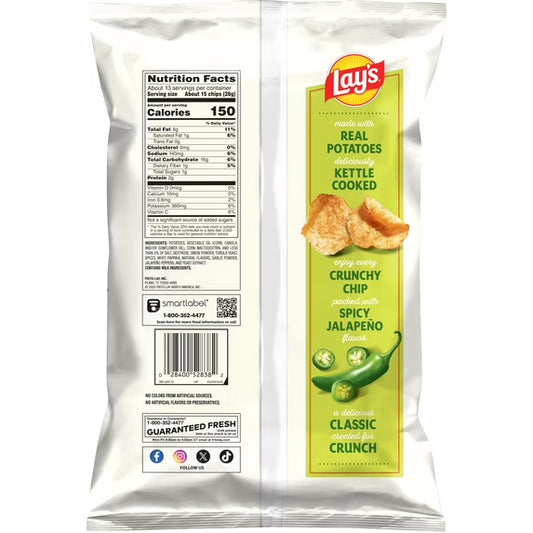 Lay’s Jalapeno Kettle Cooked Potato Chips Party Size Bag, 12.5 oz