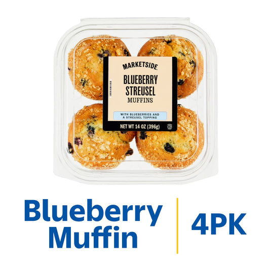 Marketside Baked Blueberry Muffins, 14 oz, 4 Count, Kosher Dairy
