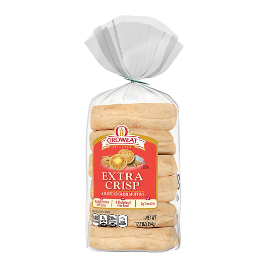 Oroweat Extra Crisp English Muffins, 6 count, Plain English Muffins, 12.5 oz Bag