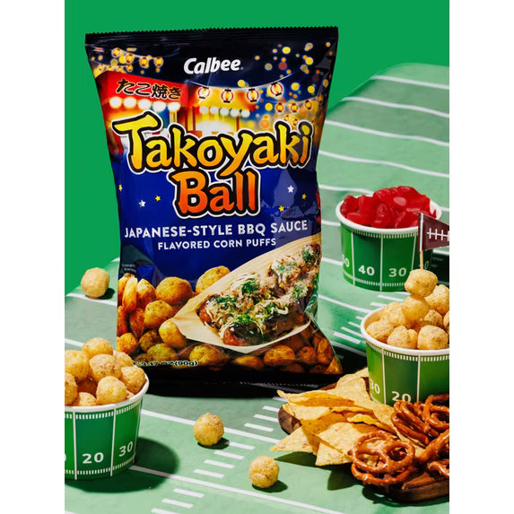 Calbee Takoyaki Ball Flavored Corn Puffs Japanese-Style BBQ Sauce 3.17oz