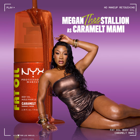 NYX Professional Makeup Fat Oil Hydrating Body Oil for Body Glow with Avocado Oil & Vitamin C, Caramelt Mami, 2.36 fl oz