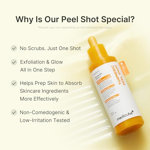 medicube Peel & Wipe Clarifying Duo: Turmeric Peel Shot & Kojic Acid Toner Pads | Gentle Exfoliation & Texture Refining Routine | Ideal for Soothing, Balancing, Smoothing Uneven Skin Tone & Texture
