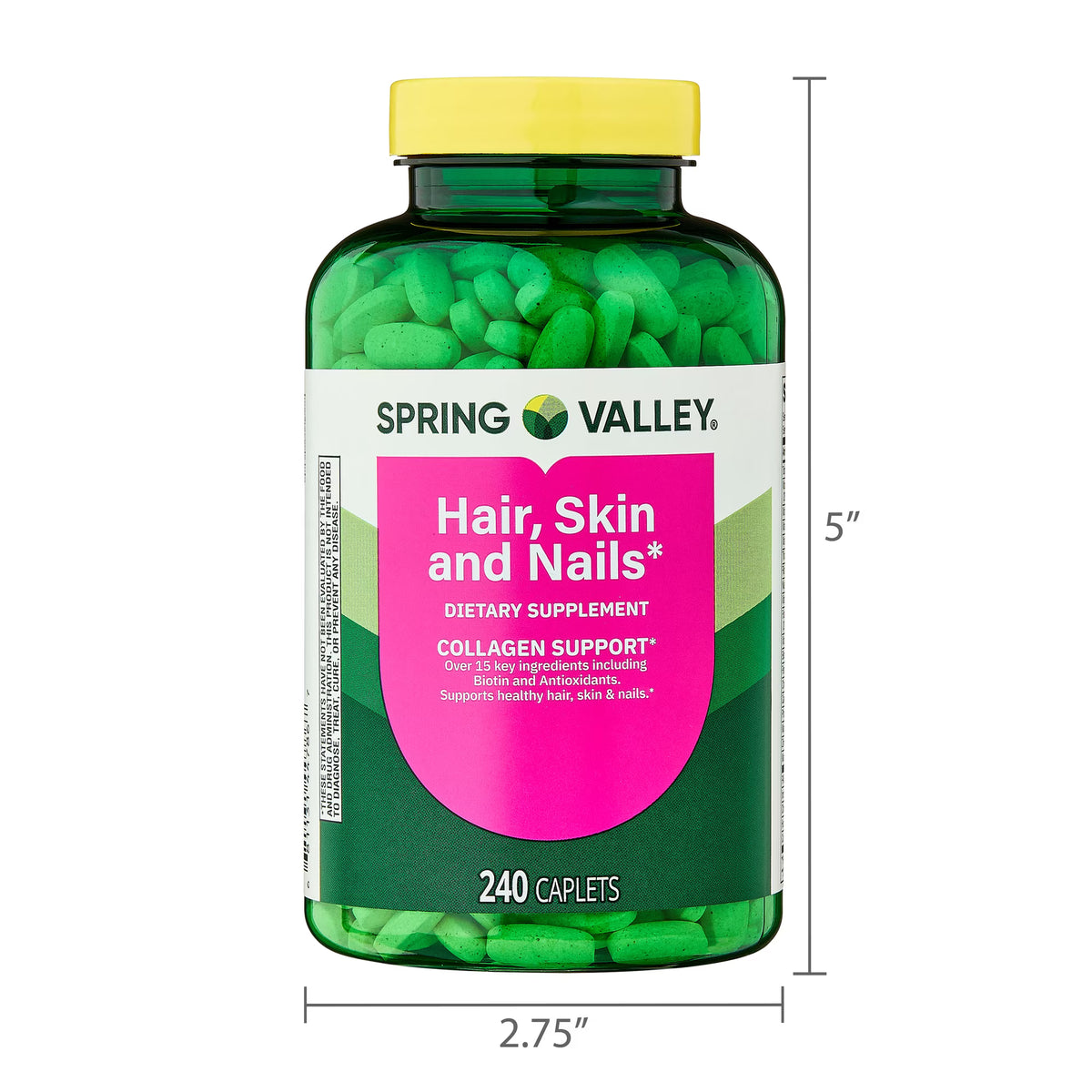 Spring Valley Hair, Skin & Nails Caplets Dietary Supplement, 240 Count