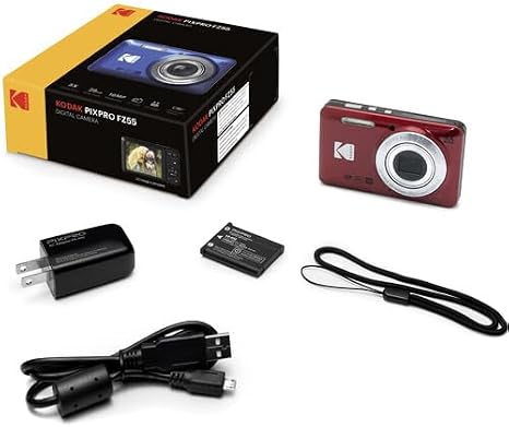 KODAK PIXPRO FZ55 Digital Camera Bundle, Includes: SanDisk 64GB SDXC Memory Card, SD Card Reader Compatible with Computers and Smartphones and Memory Card Wallet (4 Items) (Red)