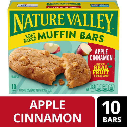 (6 pack) Nature Valley Soft Baked Muffin Bars, Apple Cinnamon, Snack Bars, 10 Bars, 12.4 oz