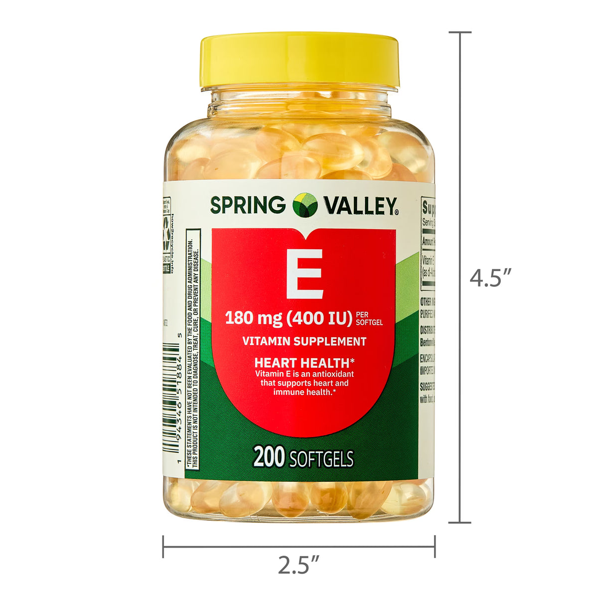 Spring Valley Vitamin E 180 mg Softgels for Heart Health, 200 Count