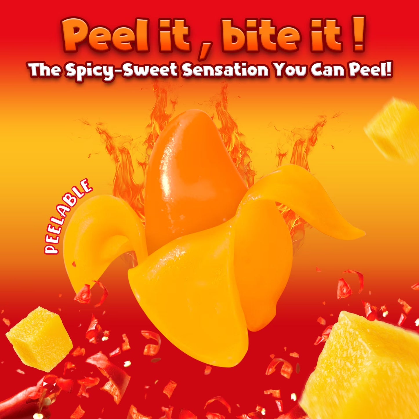 Amos Peelerz Chili Mango Gummy Candy, Mexican Candy Spicy Peelable Candy Bulk, 8.47 oz (1 Pack)