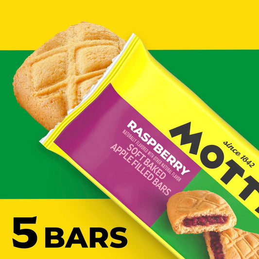 Mott's Soft Baked Apple Filled Bars, Raspberry Flavor Snacks, 5 Count, 6.55 oz