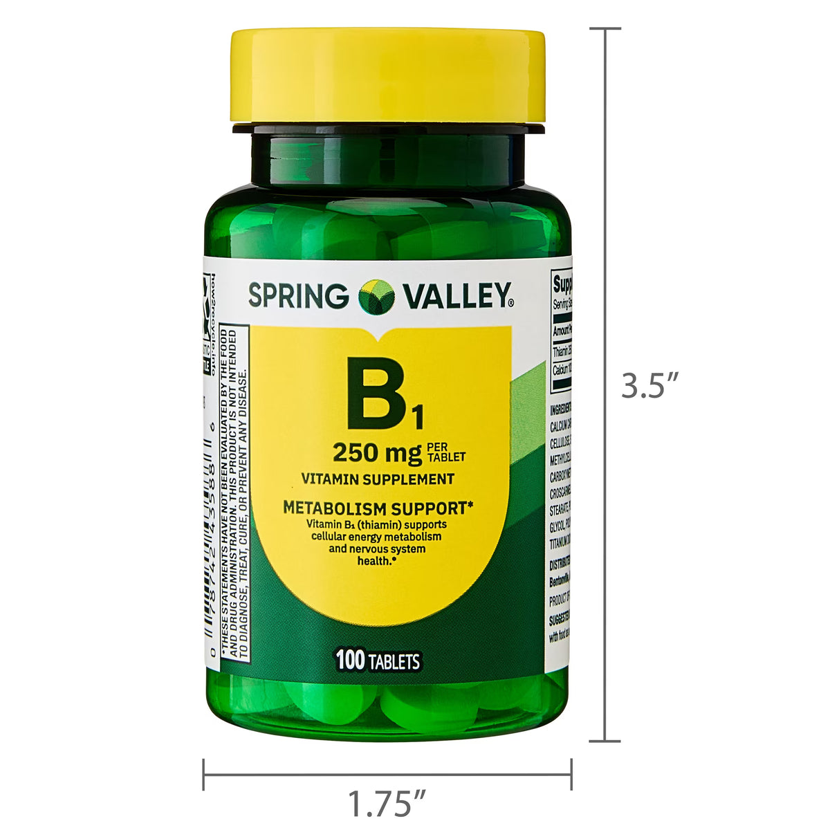 Spring Valley Vitamin B1 Supplement Tablets for Metabolism Support, 250 mg, 100 Count