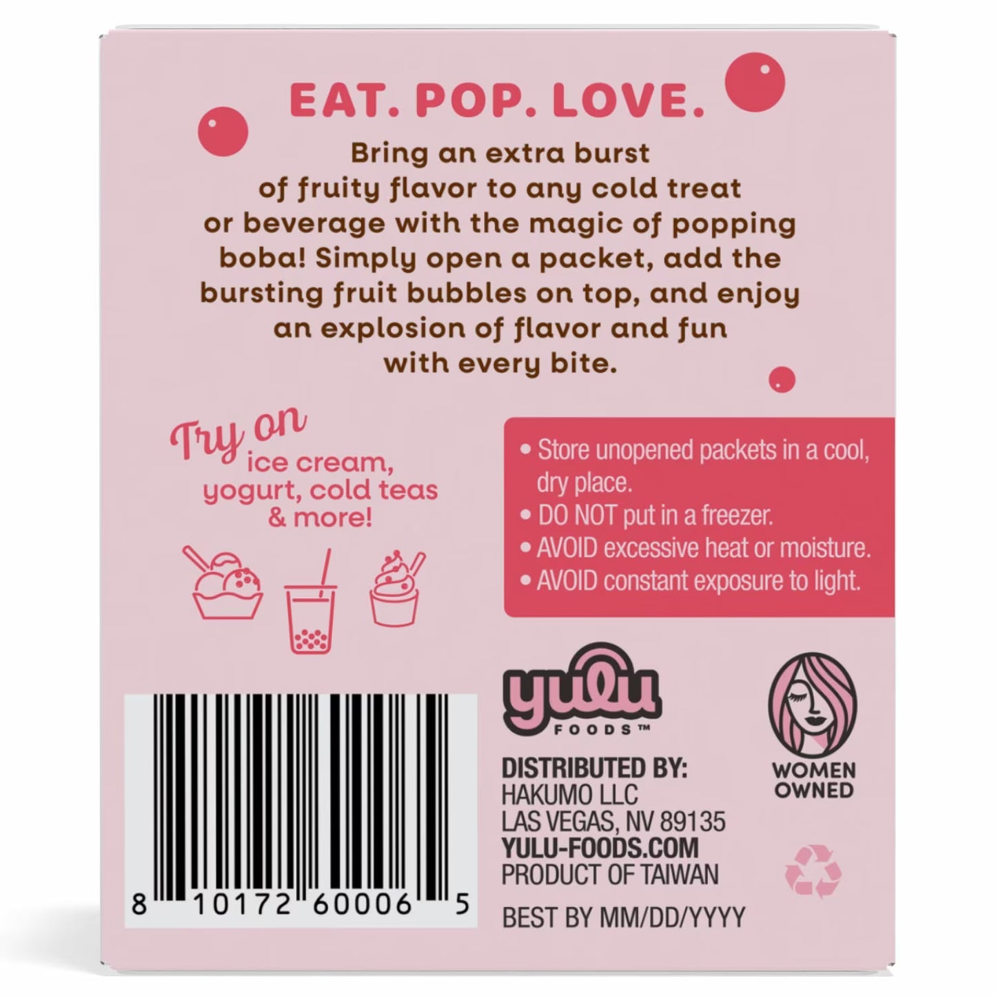 Yulu Foods - Popping Boba Pearls - Strawberry 4 Pack - Net Wt 7.1 oz. (200g)