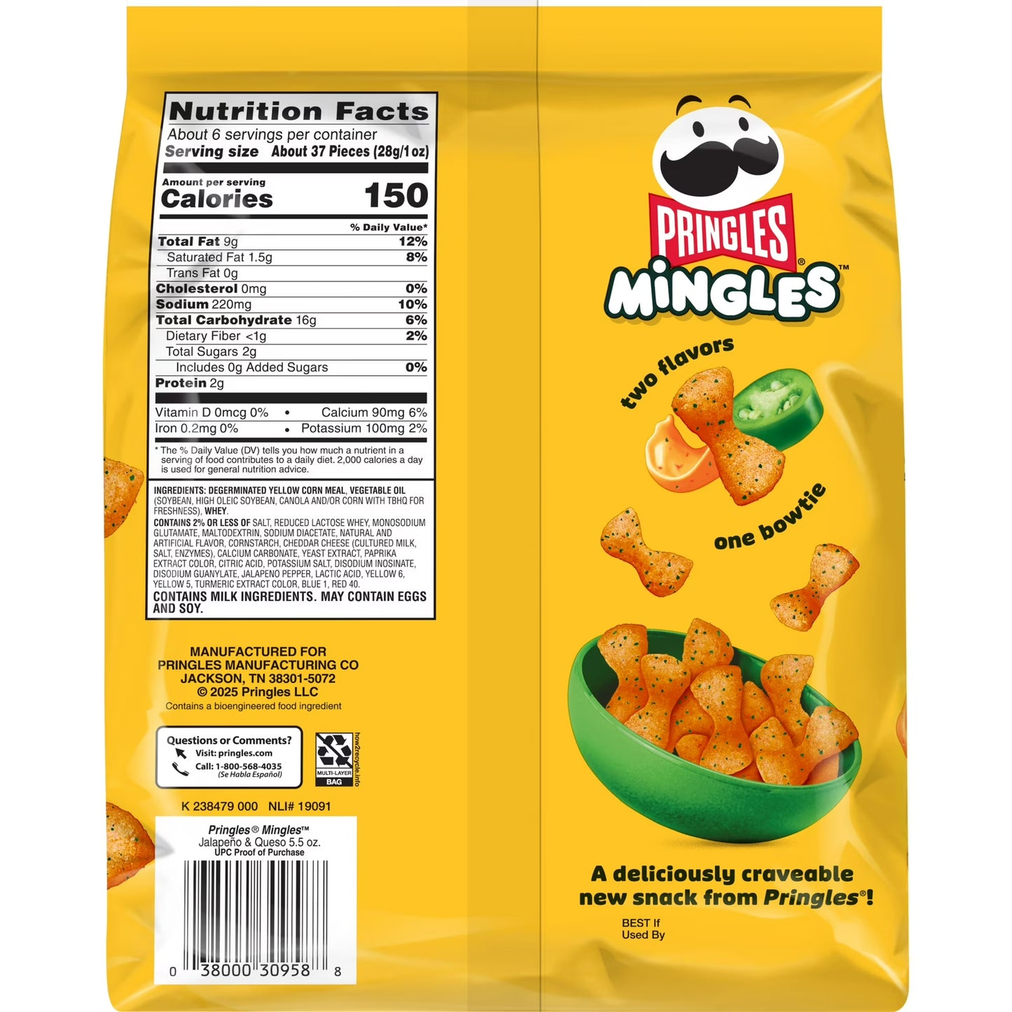 Pringles Mingles Jalapeno and Queso Puffed Snacks, Salty Snacks, 5.5 oz