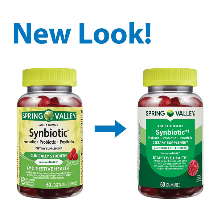 Spring Valley Synbiotic Vegetarian Gummies for Digestive Health, Raspberry Flavor, 60 Count