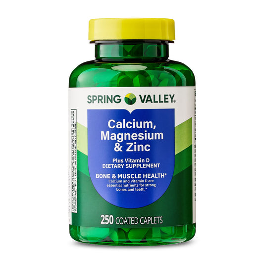 (2 pack) Spring Valley Calcium, Magnesium & Zinc Plus Vitamin D3 Coated Caplets, 250 Count