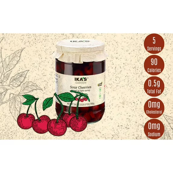 Ika’s Garden Pitted Sour Cherries in Light Syrup, 24.7 oz Jar