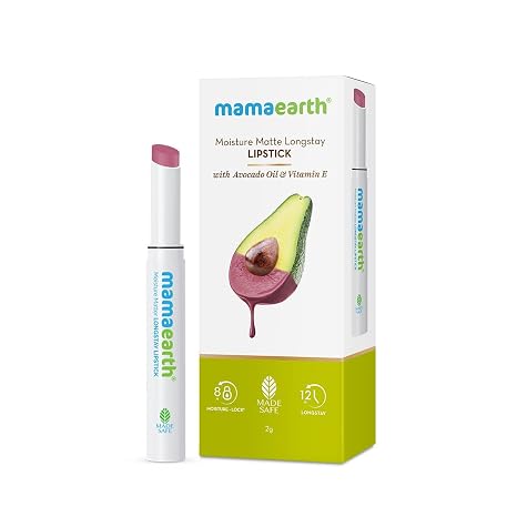 MAMAEARTH Moisture Matte Lipstick with Avocado & Vitamin E, 2g | Smooth matte finish suitable for everyday makeup.