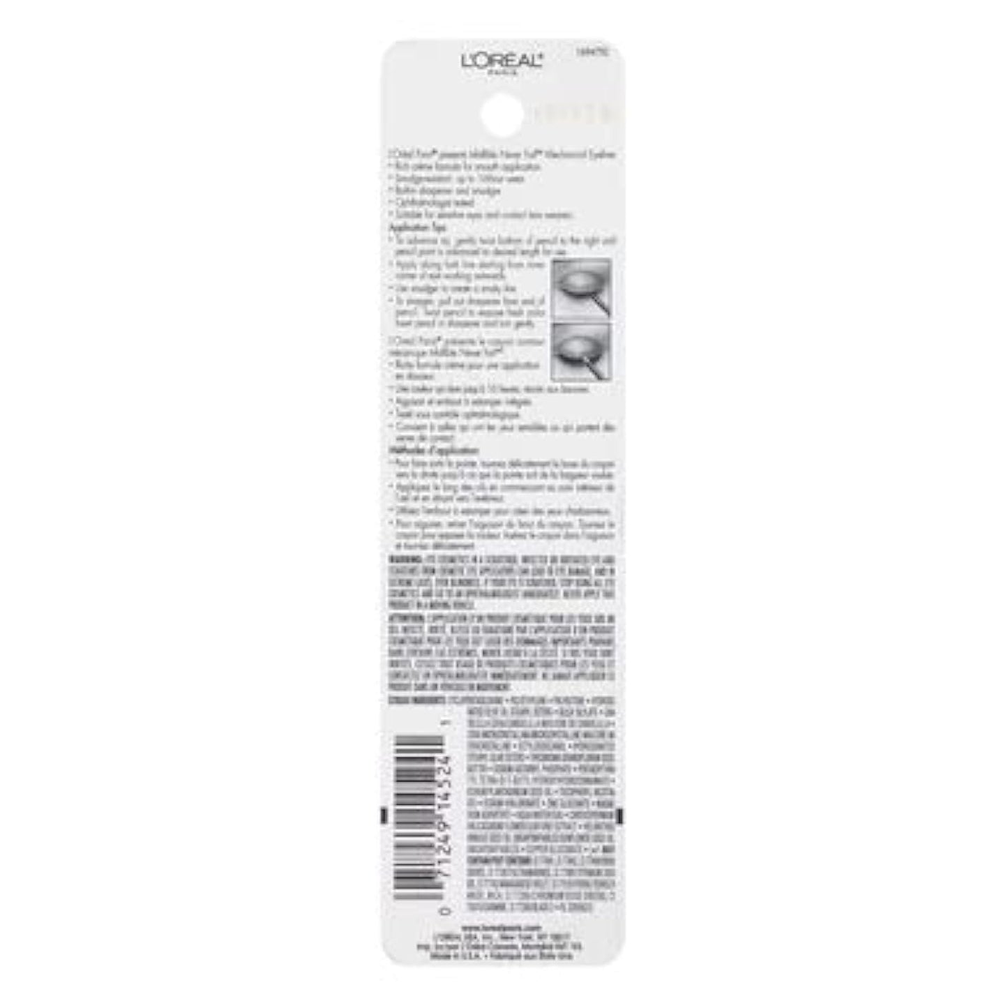 L'Oreal Paris Makeup Infallible Never Fail Original Mechanical Pencil Eyeliner with Built in Sharpener, Black Brown, 0.008 oz., 1 Count (Pack of 2)