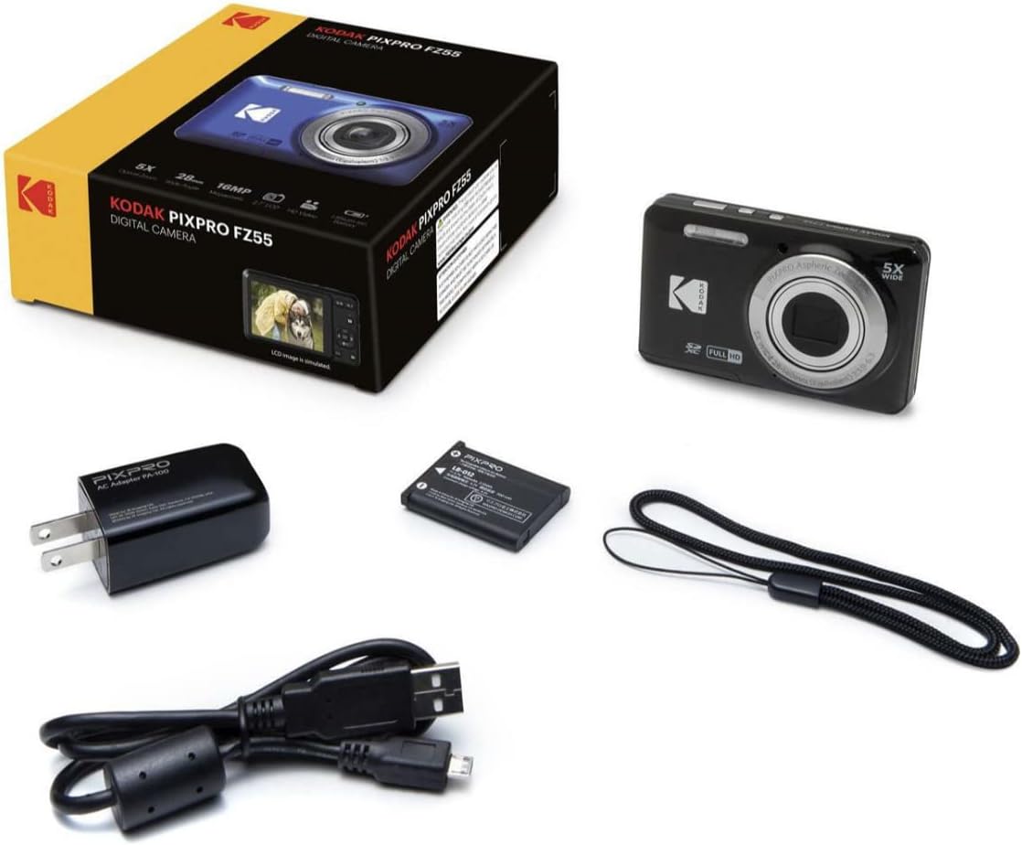 Kodak PIXPRO Friendly Zoom FZ55 Digital Camera (Black) Bundle