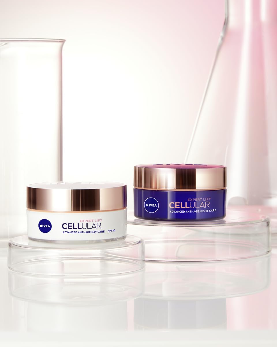 NIVEA Cellular Expert Lift Anti-Age Face Cream Set – Day & Night Moisturizers with Bakuchiol and Dual Hyaluronic Acid, 2 × 50 ml (100 ml) – Anti-Wrinkle, Firming and Skin-Renewing Care for Mature Skin