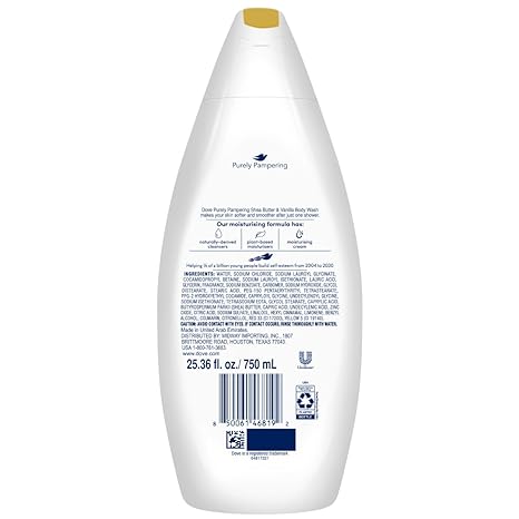 Dove Body Wash 6-Pack – Purely Pampering, Shea Butter & Warm Vanilla for Softer, Smoother Skin, 25.36 Fl Oz Ea