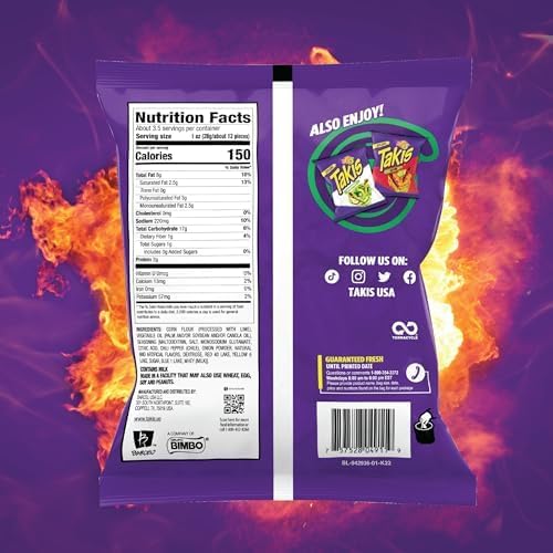 Takis Crunchy Fajitas Flavored Rolled Tortilla Chips Snack Size Bag (Pack of 4)